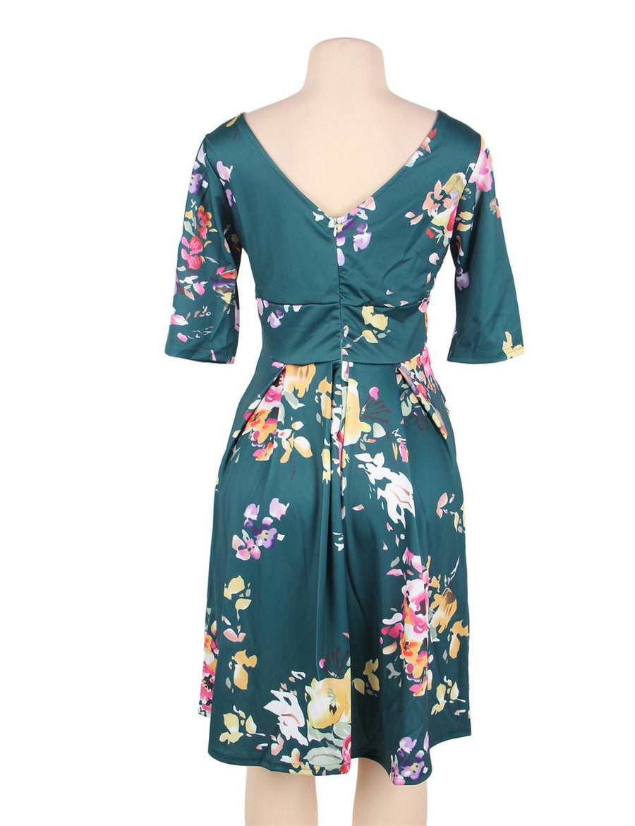 Half Sleeve Jasper Vintage Style Floral Swing Dress