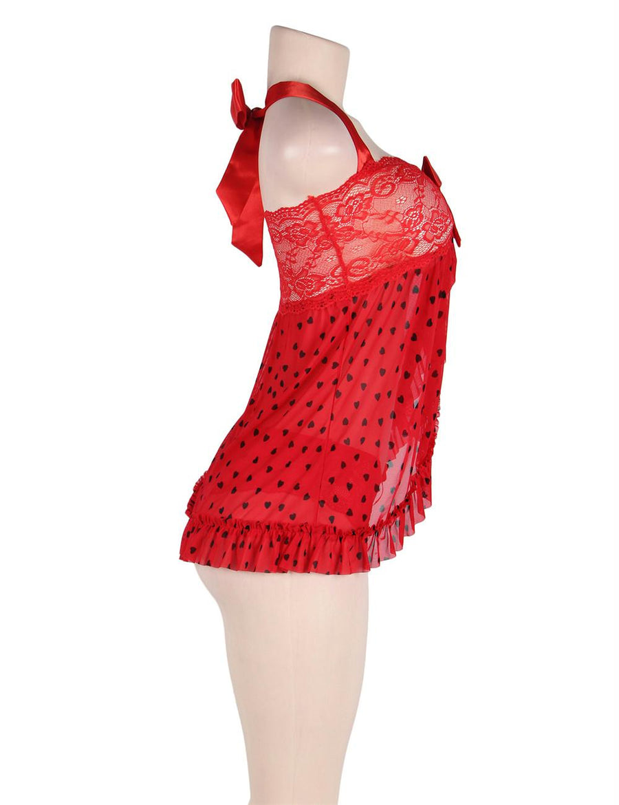 Plus Size Lovely red heart pattern babydoll