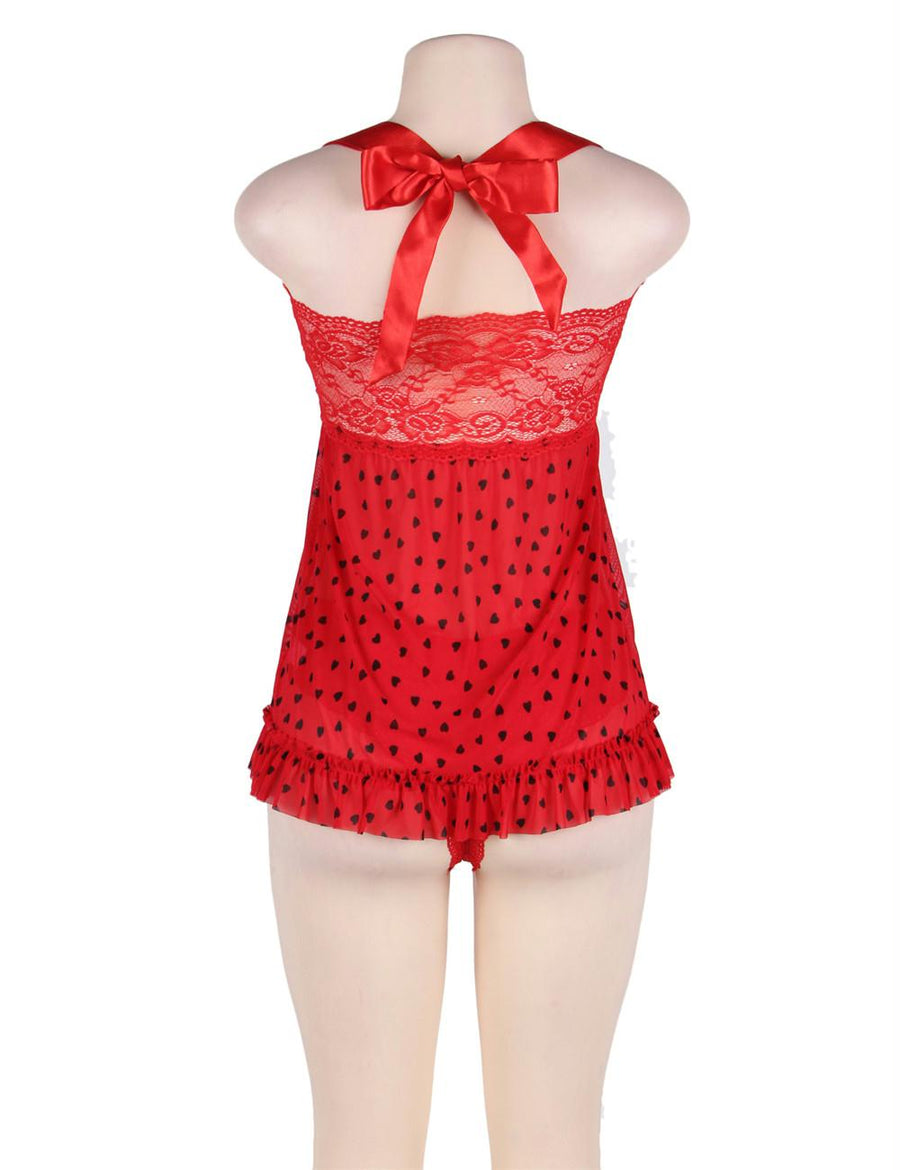 Plus Size Lovely red heart pattern babydoll