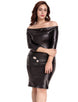 Black Off-Shoulder Embroidery Leather Dress