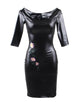 Black Off-Shoulder Embroidery Leather Dress