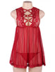 Plus Size Elegant Red Lace straps Backless Babydoll Set