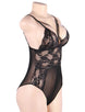Plus Size Black Delicate Emboss Lace Teddy