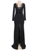 Sexy Long Sleeve Black Lace Trim Party Gown