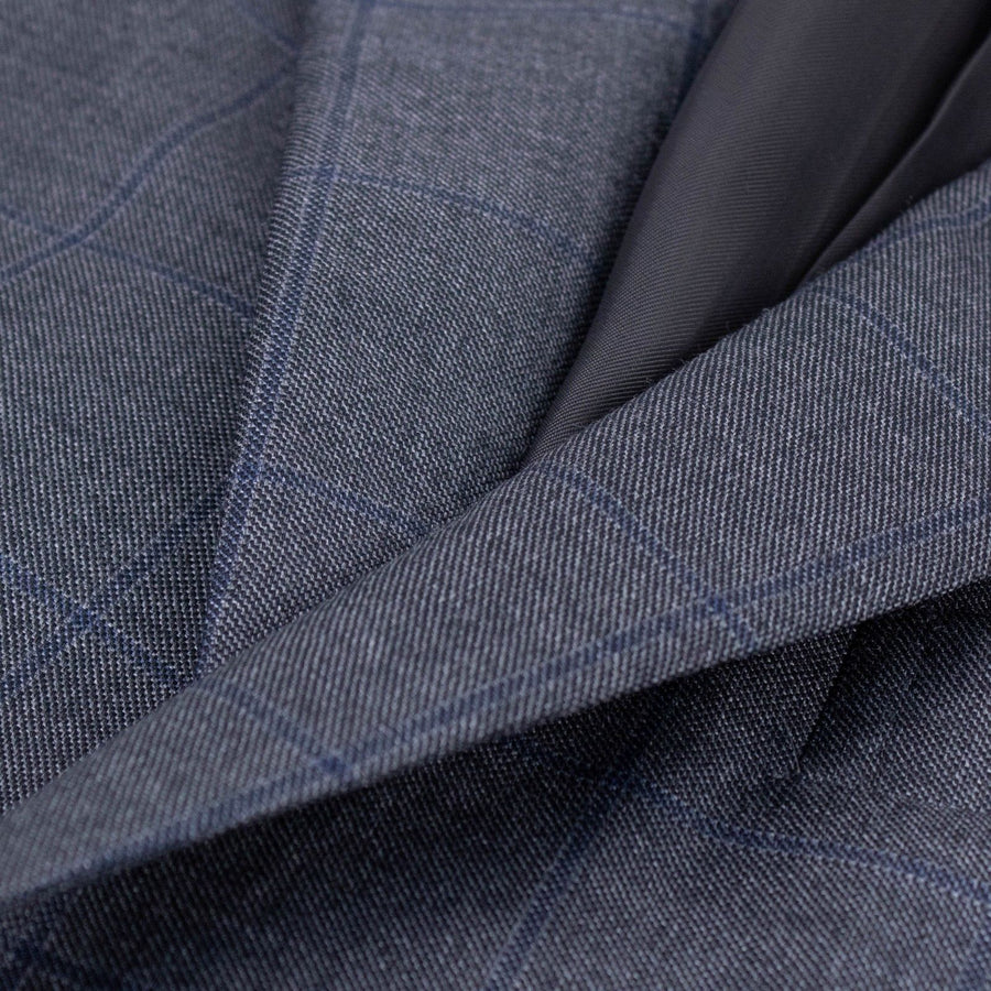 Windowpane Wool Two Button Suit - Charcoal Gray / Blue