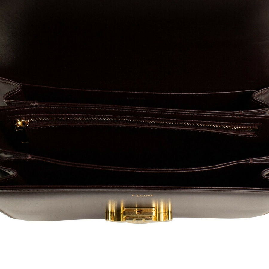 Shiny Calfskin Leather Medium Triomphe Cross Body Bag - Burgundy