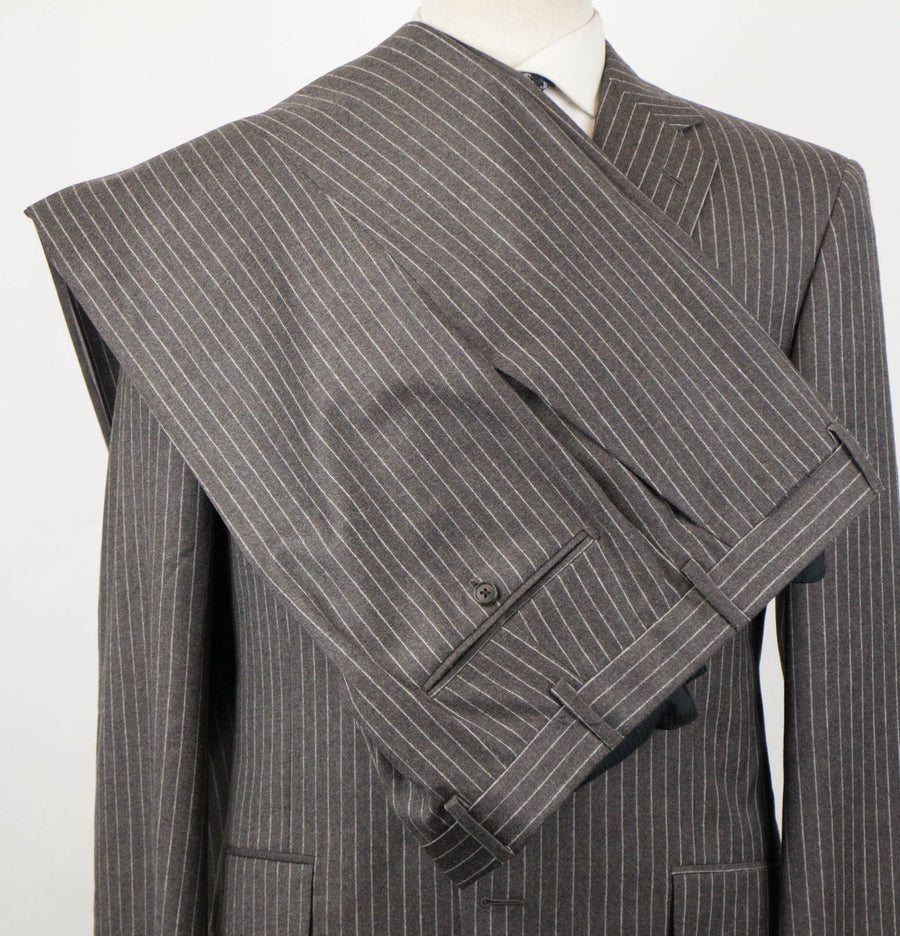 Striped Wool 2 Button Suit - Brown