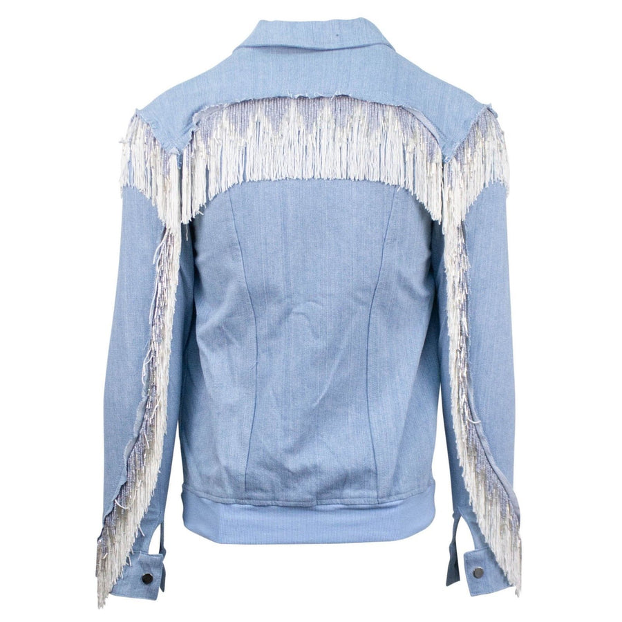 Fringe Denim Biker Jacket - Cove Blue