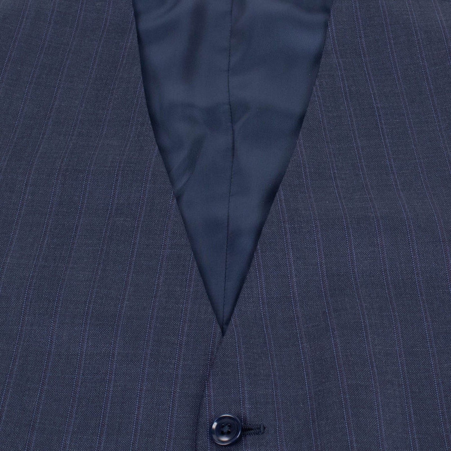Drop 8 Striped Wool Two Button Three Piece Suit - Blue
