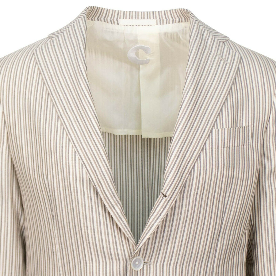 Drop 8 Striped Silk Blend 3 Roll 2 Button Sport Coat - Ivory