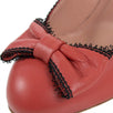 Leather Scalloped Edge Bow Pumps - Red