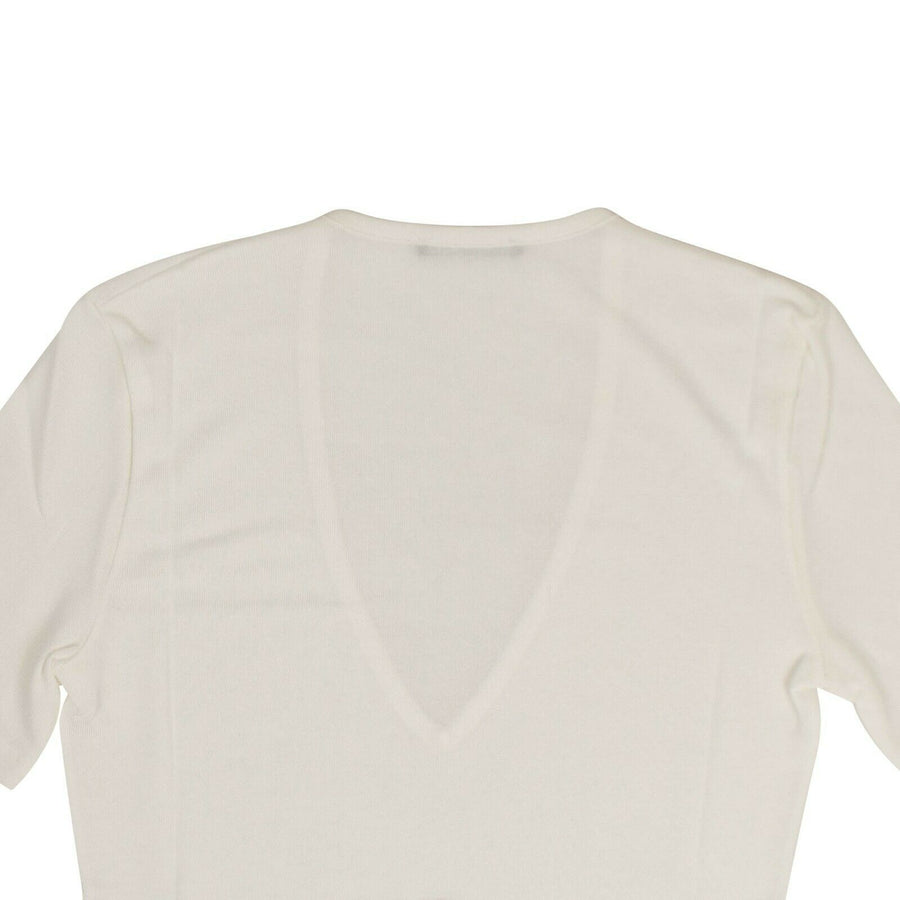 Short Sleeve Deep V Neck Knit T-Shirt - White