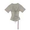 Cotton Corset Bodice Short Sleeve Top - Gray