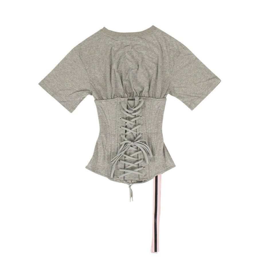 Cotton Corset Bodice Short Sleeve Top - Gray