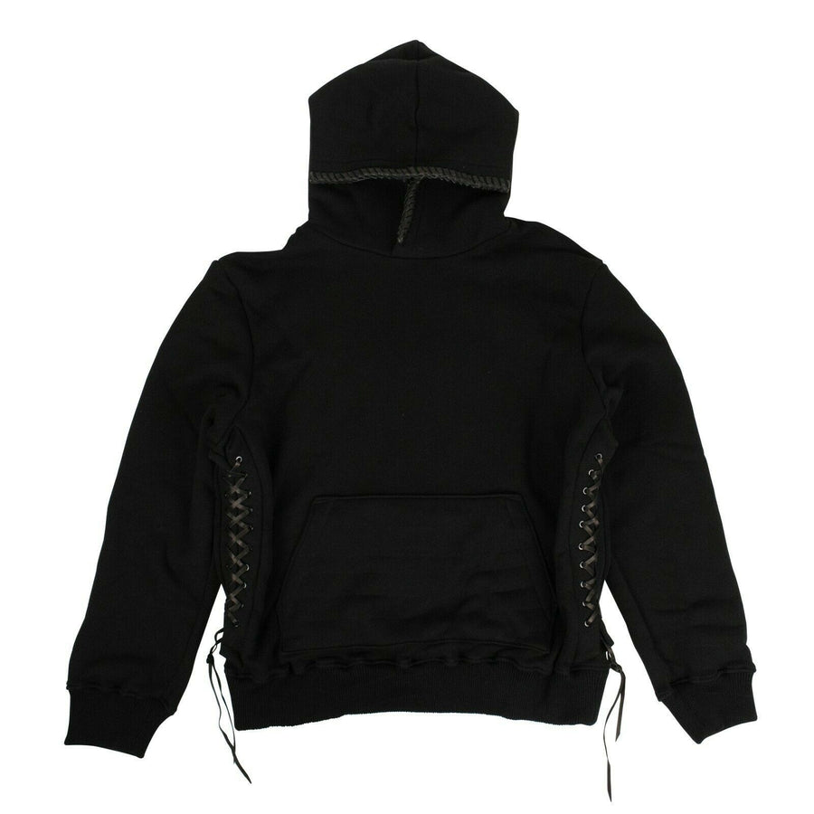 Leather Braided Hoodie Sweatshirt - Black