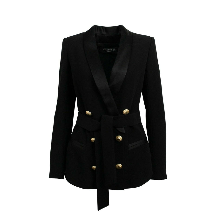 Viscose Blend Double-Breasted Blazer- Black