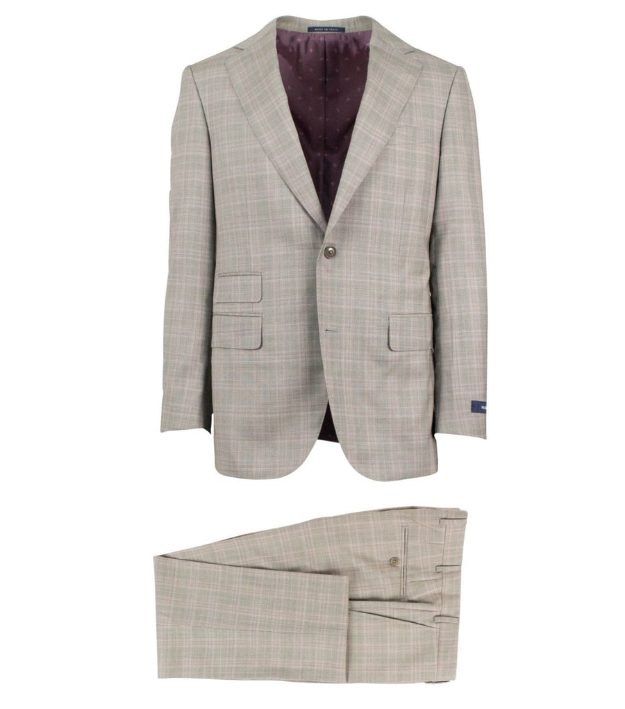 Drop 7 Plaid Two Button Suit - Beige