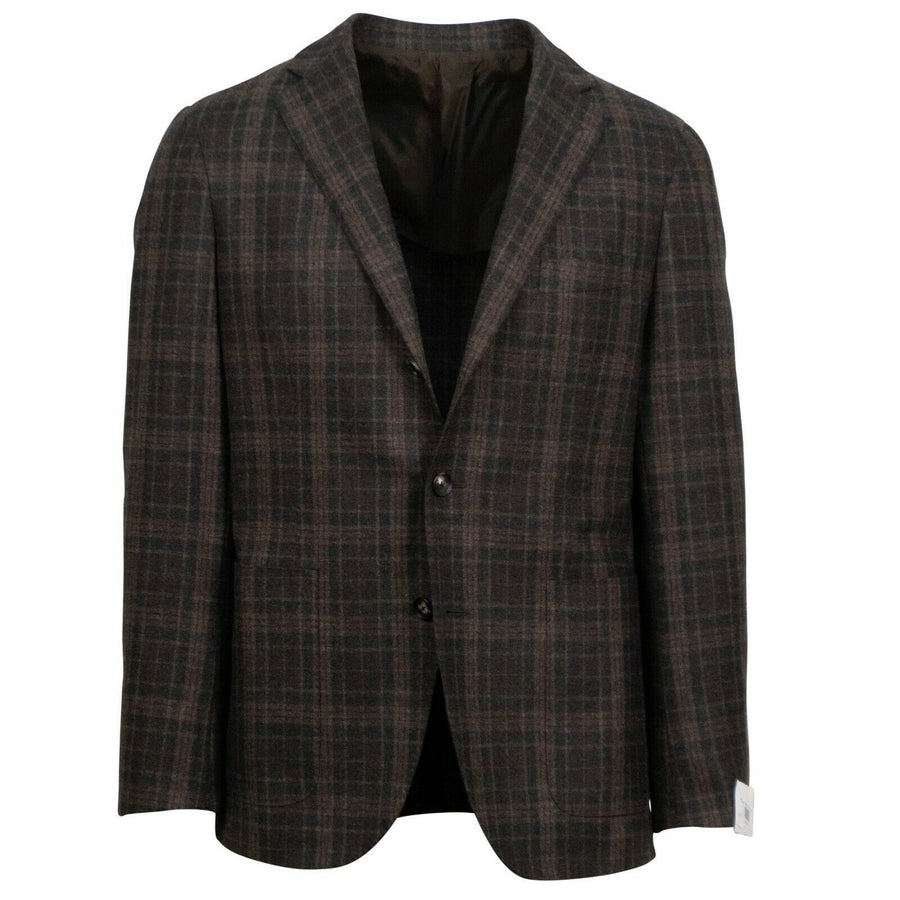Drop 8 Plaid Wool Blend 3 Roll 2 Button Sport Coat - Brown