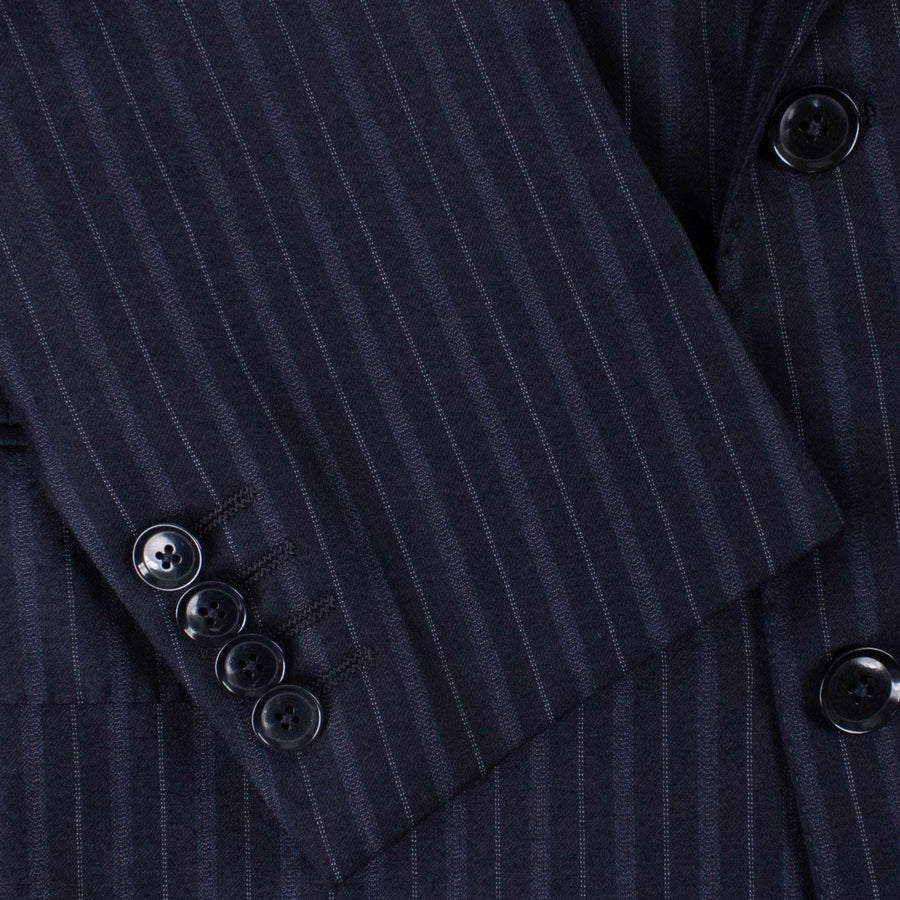 Thick Multi Stripe Double Breasted Suit - Black