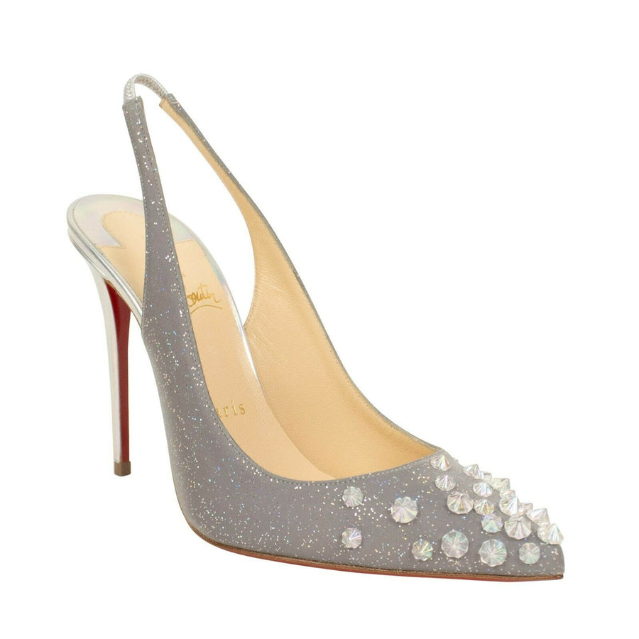 Drama Glitter Studded Slingback Pumps - Silver