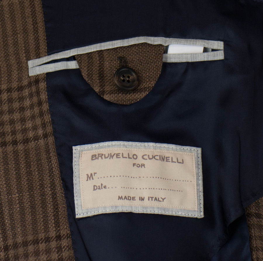 Glen Plaid Wool Blend 3 Roll Button Suit - Brown