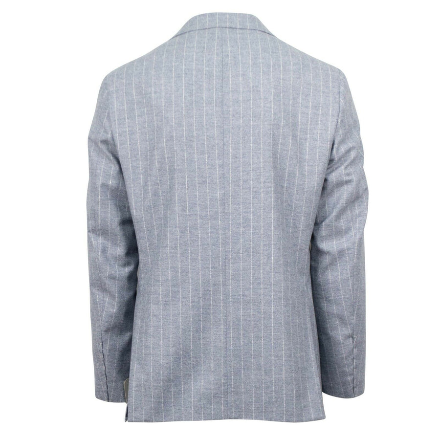 Drop 7 Pin-Striped Wool 3 Roll 2 Button Slim/Trim Fit Suit - Light  Gray
