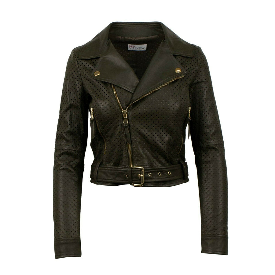 Leather Star Design Biker Jacket - Hunter Green