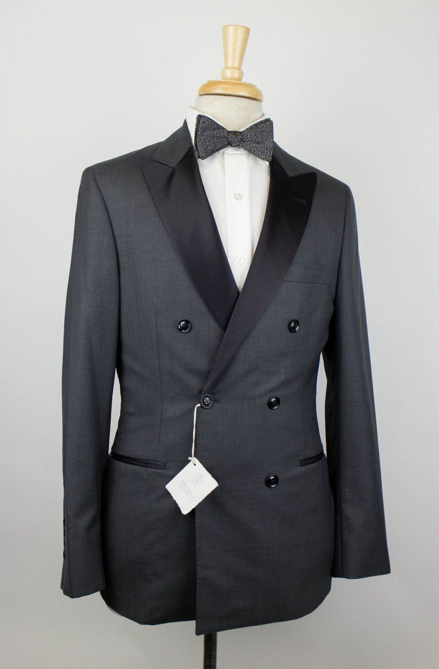 Wool Blend Satin Trim DB Tuxedo Suit - Gray