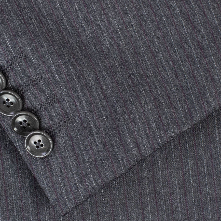Pinstriped Wool Two Button Suit - Heather Grey