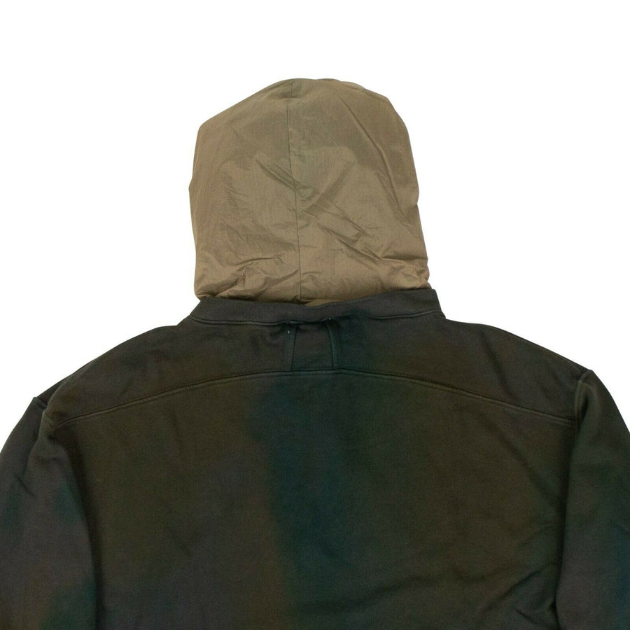 Layered French Terry Nylon Hoodie Sweatshirt - Green
