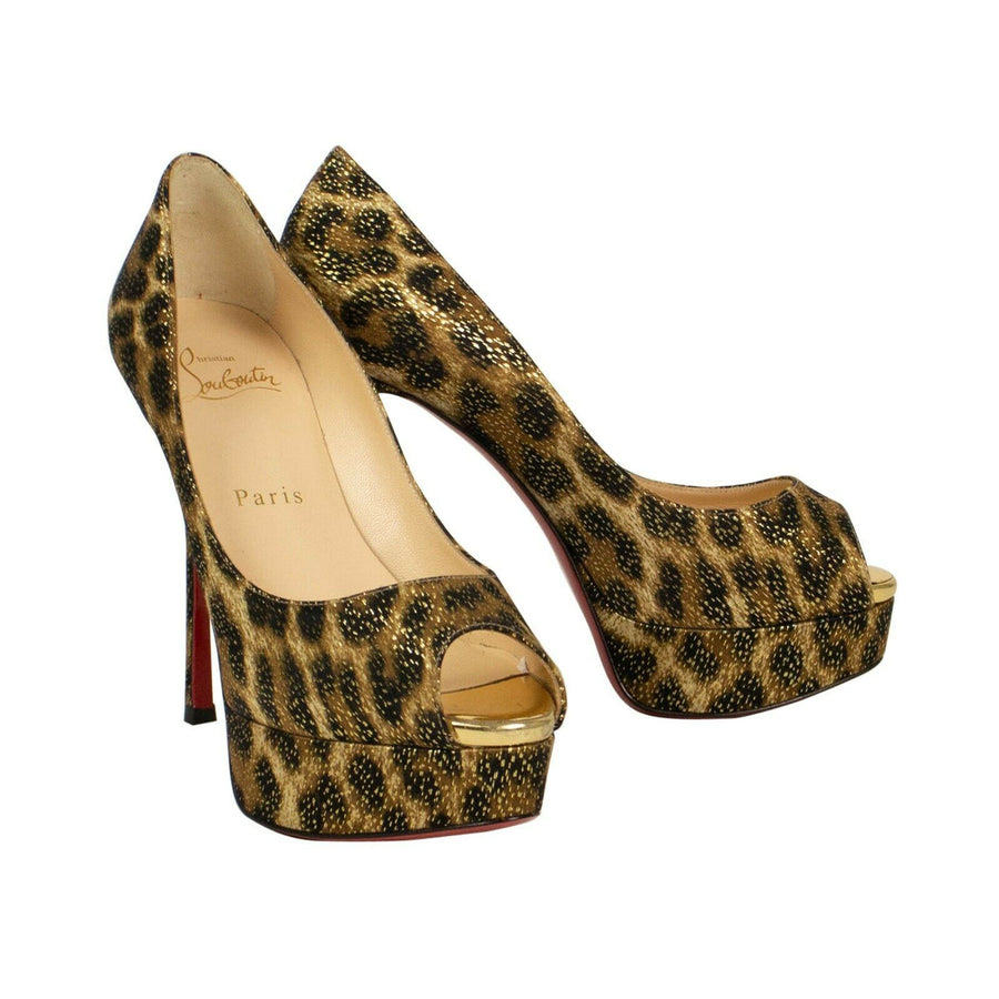 Fetish Peep Panther Peeptoe Pumps - Brown / Gold