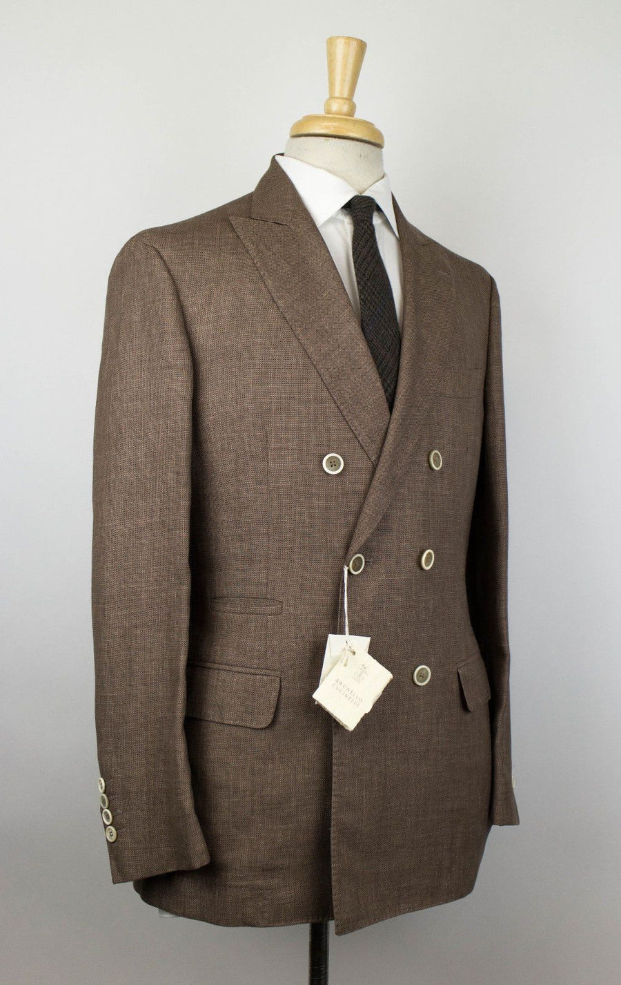 Birdseye Wool Blend Double Breasted Suit - Brown