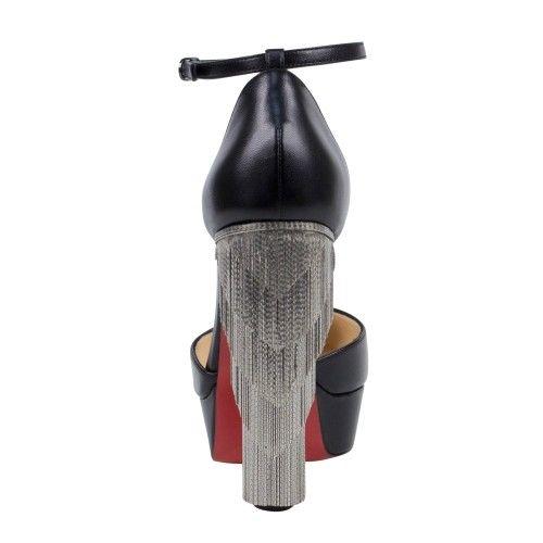 Feerie 140mm Leather Chain Fringe Platform Pumps - Black