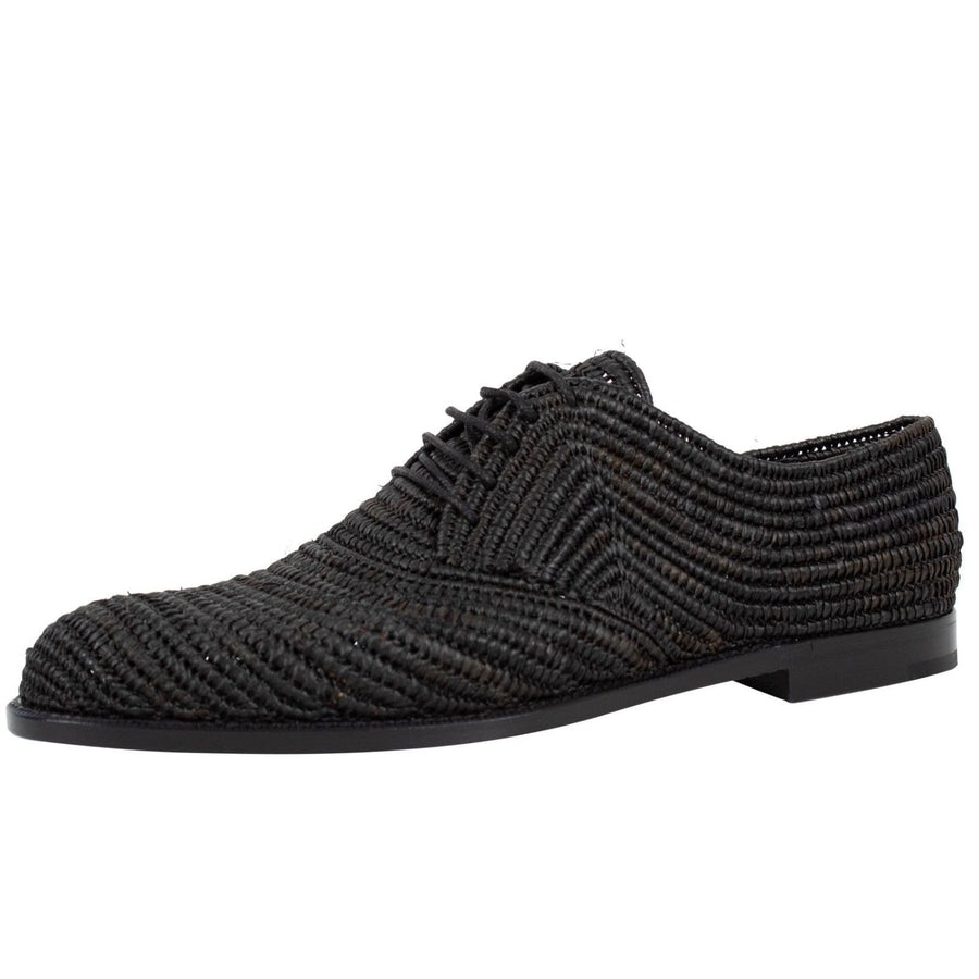 Patterned Raffia Lace Up Oxfords - Black