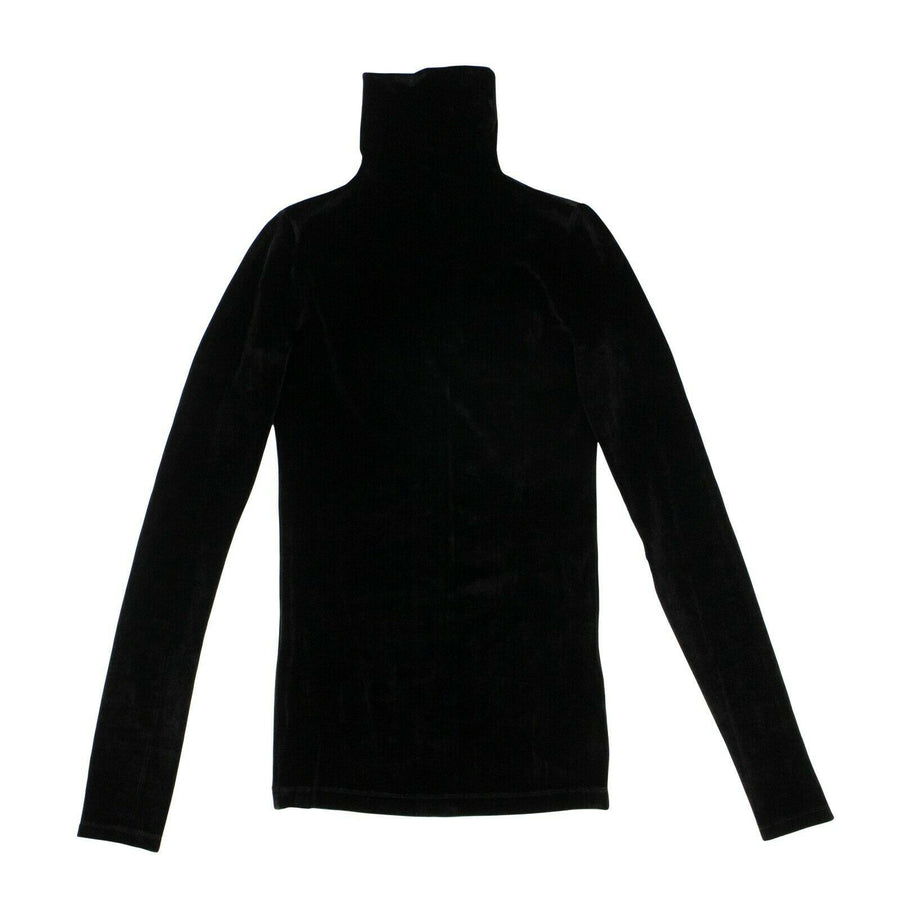 Velour Mock Neck Long Sleeve Top - Black