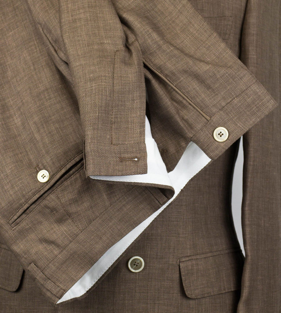 Birdseye Wool Blend Double Breasted Suit - Brown