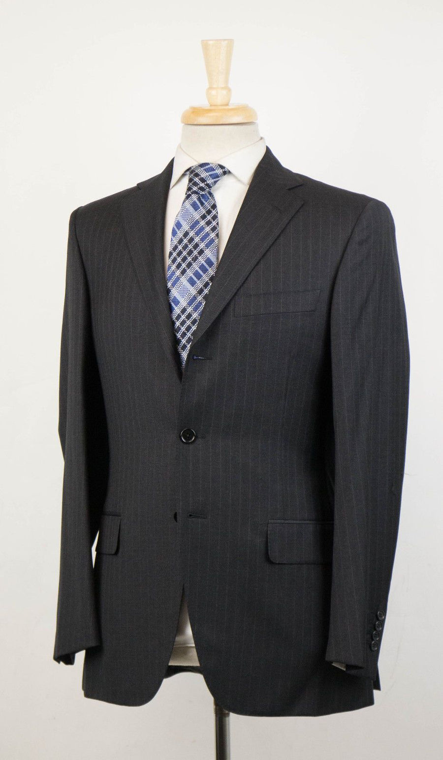 Striped Wool 3/2 Button Suit - Gray