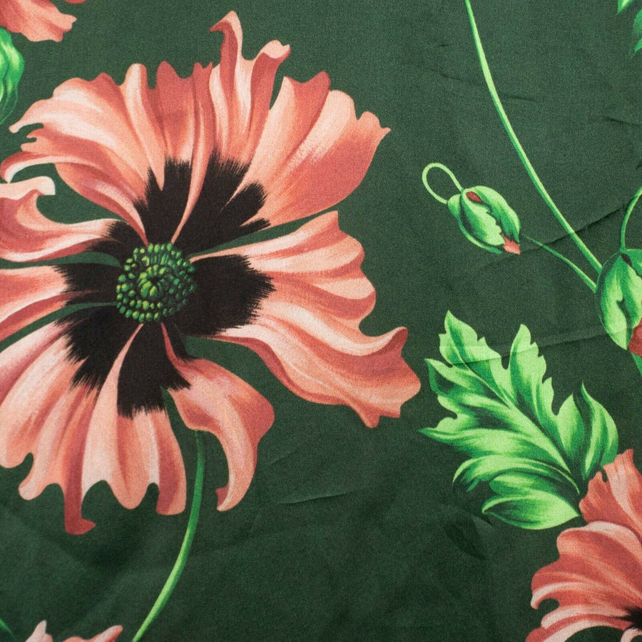 Silk Floral Print Long Blazer - Green