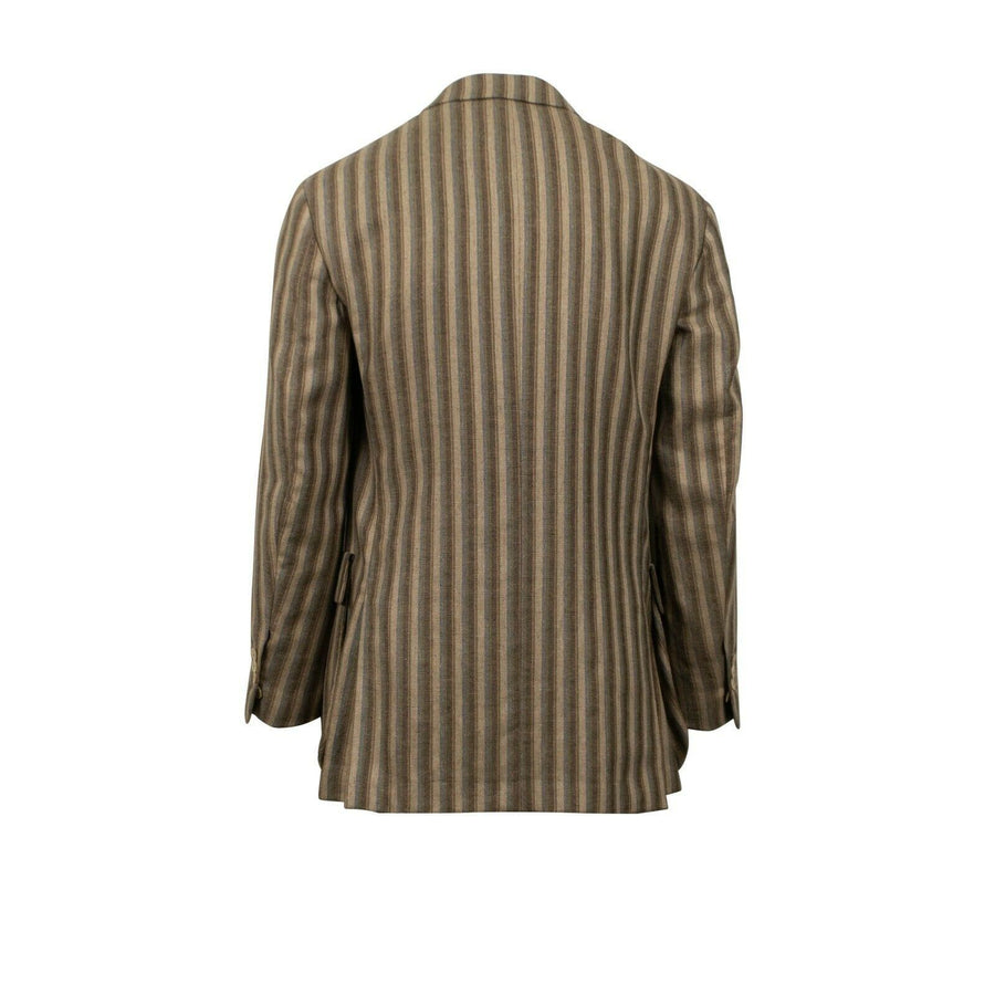 Striped 3 Roll 2 Button Silk Blend Sport Coat - Brown