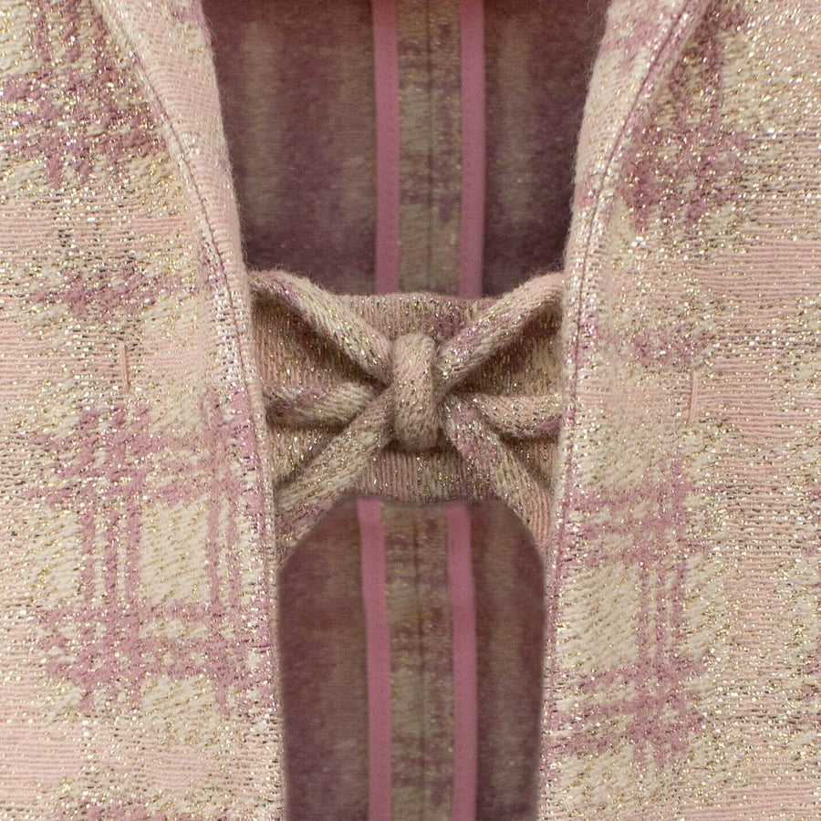 Plaid Tweed Long Coat - Pink