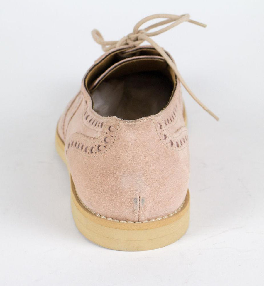 Suede Leather Wingtip Oxfords - Light Pink