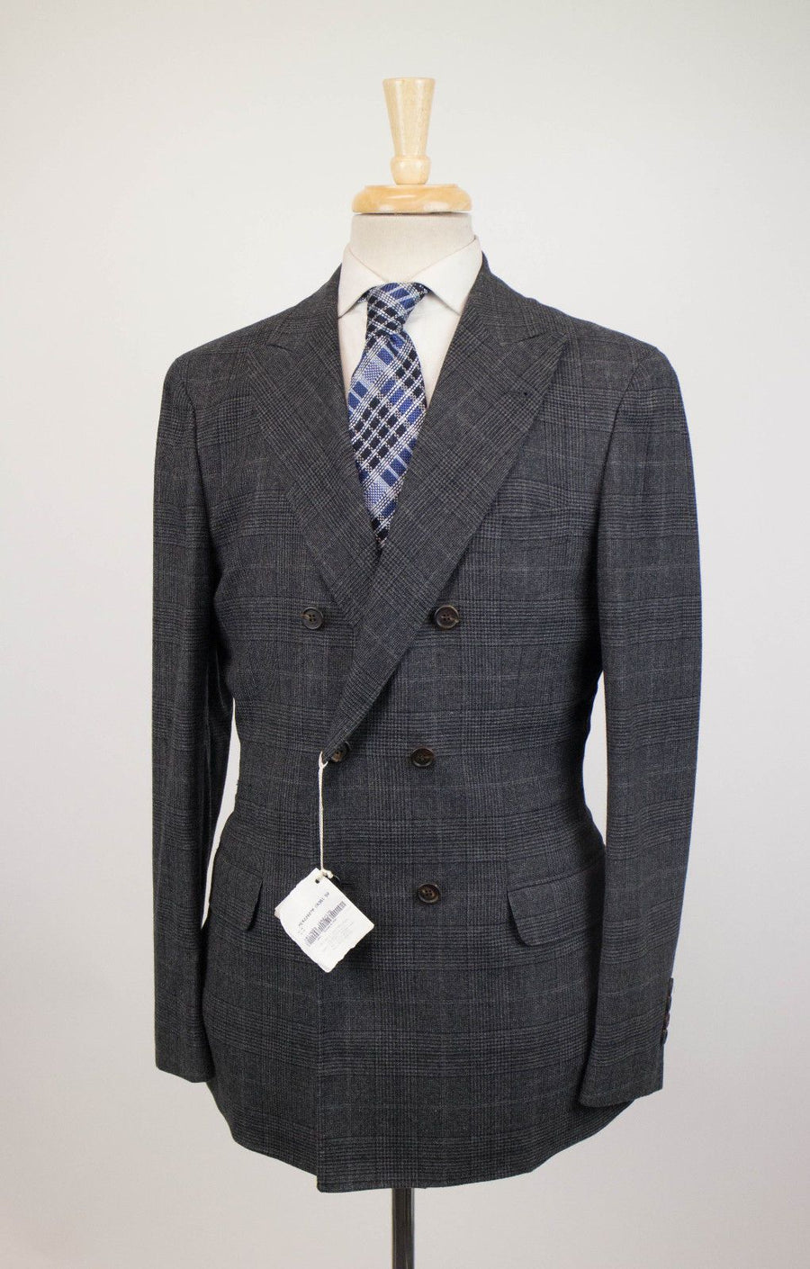 Cashmere Blend Glen Plaid Double Breasted Sport Coat - Gray
