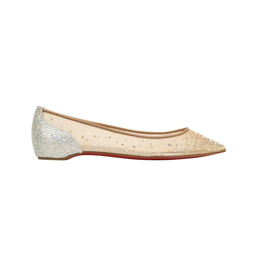 Follies Strass Mesh Glitter Flats - Beige / Silver