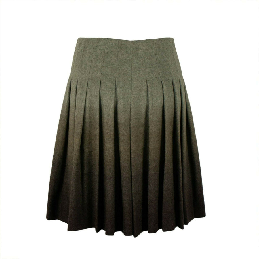 Wool Pleated Above Knee Length  Skirt - Gray / Brown