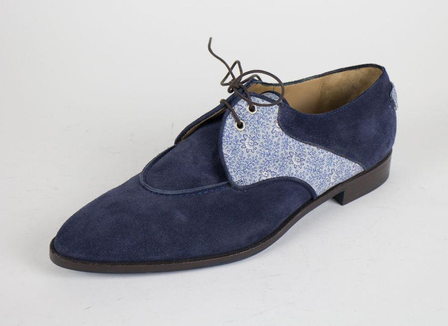 Suede & Canvas Apron Toe Oxfords - Blue