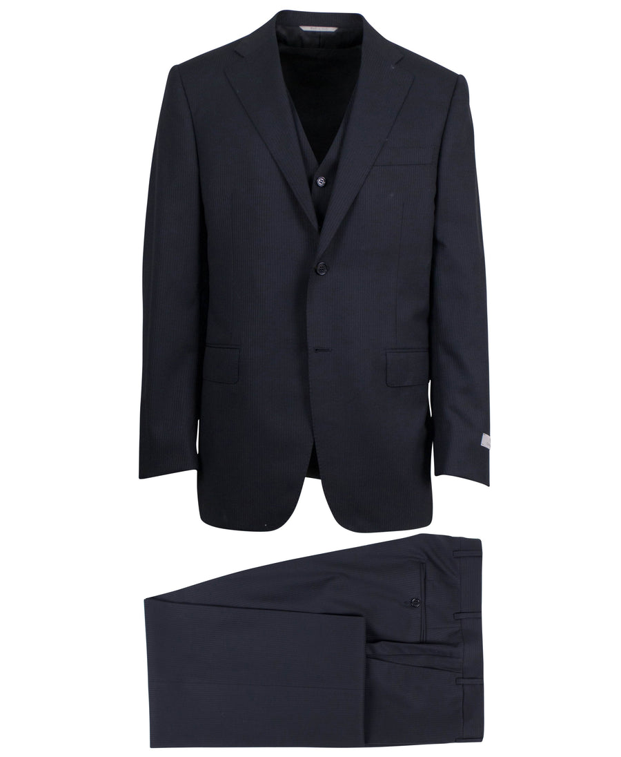Wool 2 Button 3 Piece Classic Fit Suit - Black
