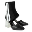 Striped Sock Cutout Ankle Boots - Black