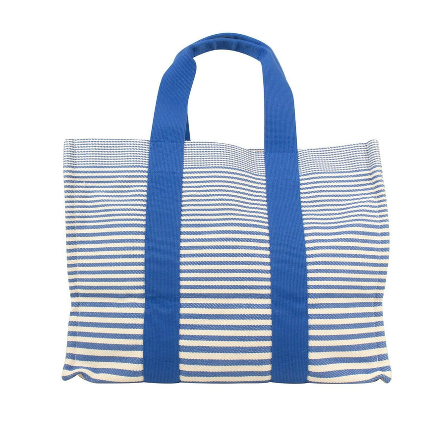Cotton Striped Cabayadere Canvas Beach Bag - Blue / White