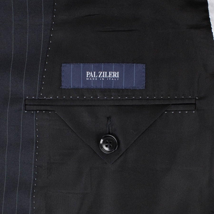 Pin Striped Wool Three Button Suit - Black
