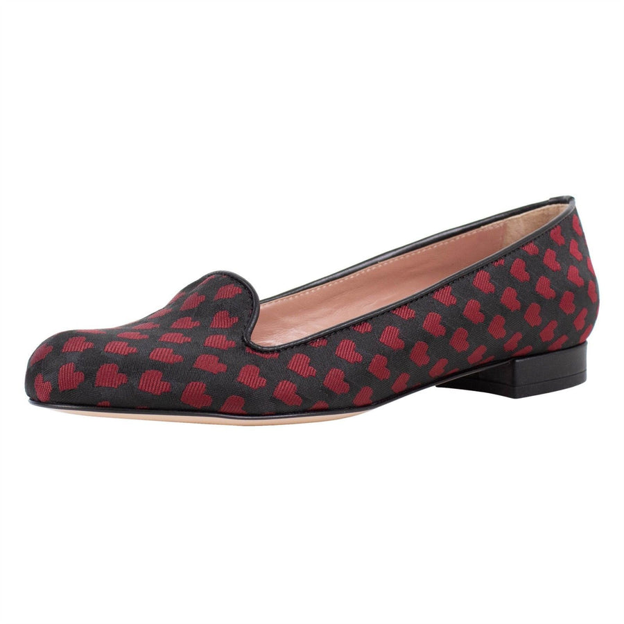 Fabric Printed Hearts Loafer Flats - Red / Black